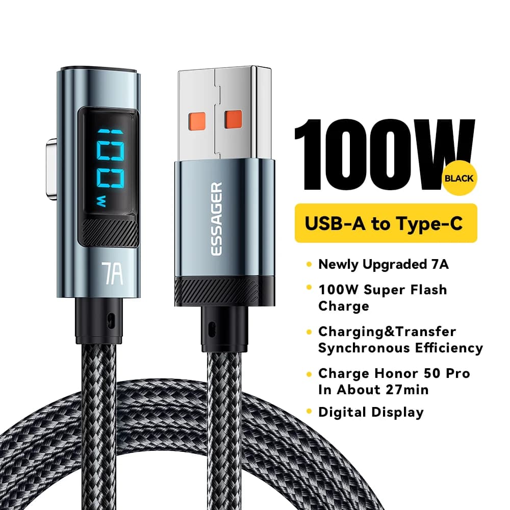7A 100W kutni USB-C kabel s digitalnim zaslonom