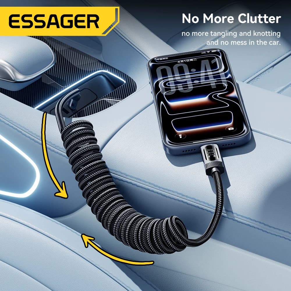 Automobilski kabel USB-C na USB-C 100W s oprugom