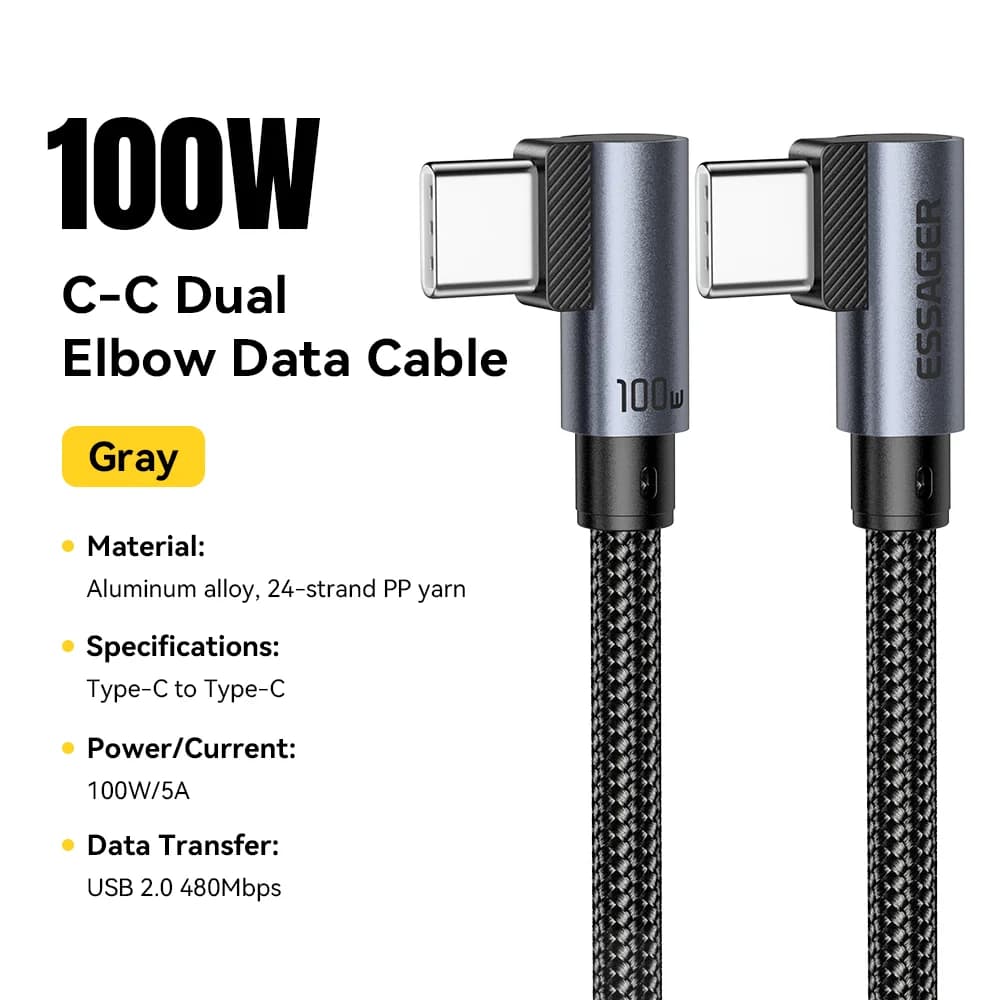 Kutni 100W USB-C na USB-C kabel za brzo punjenje