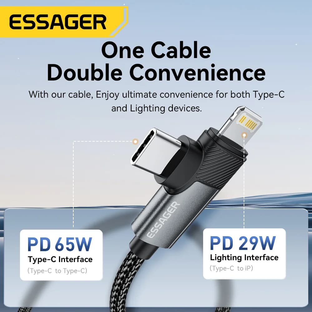 65W 2-u-1 USB-C na Lightning kabel