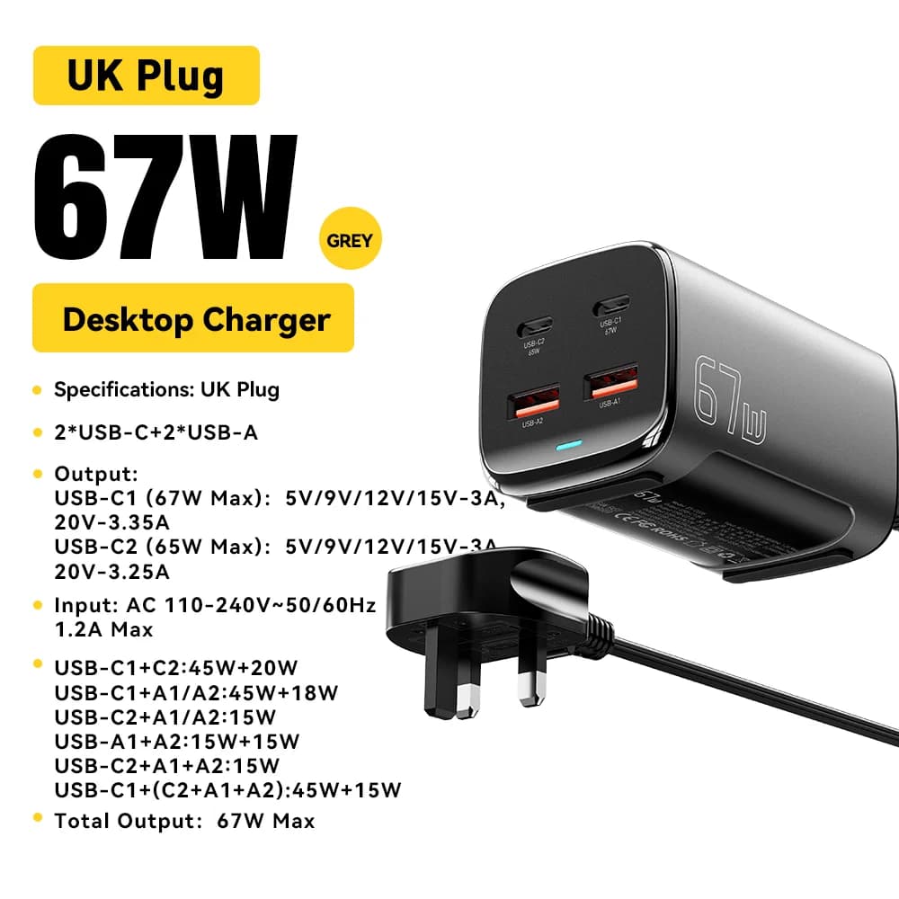 67W GaN USB-C stolni brzi punjač